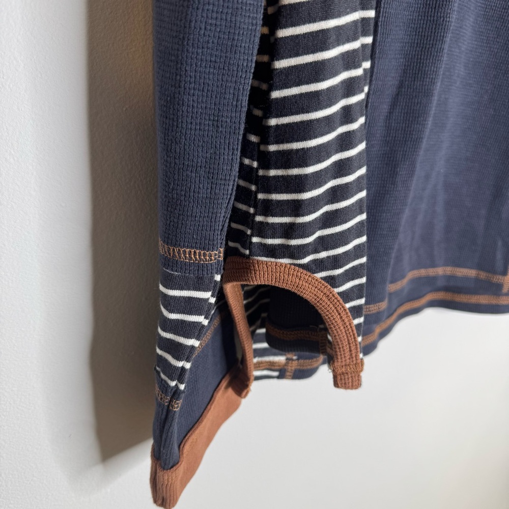 Hem & Thread | Navy and Burnt Orange Striped Women's Long Sleeve Top | Size Med - Picture 3 of 7